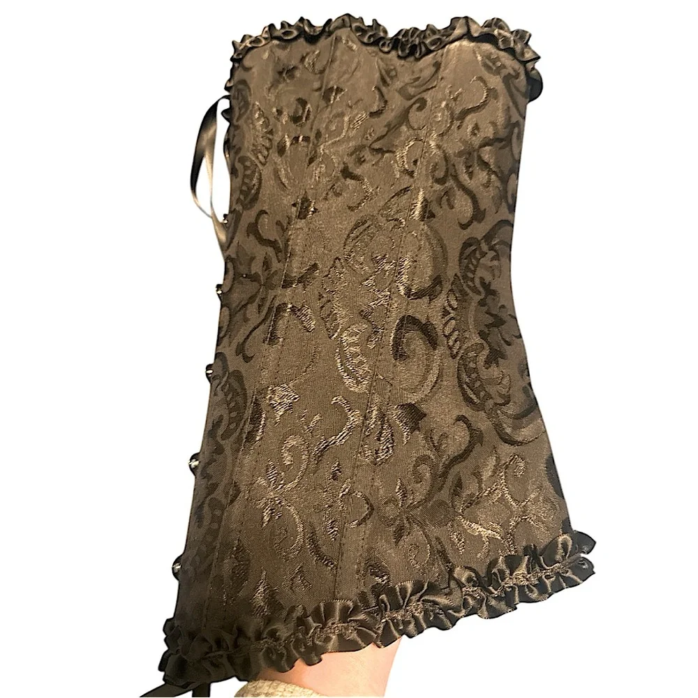 Vintage| XL |Black Jacquard |Corset |Bustier Top |Lace Up |Boned |Sexy|Goth - Picture 15 of 16